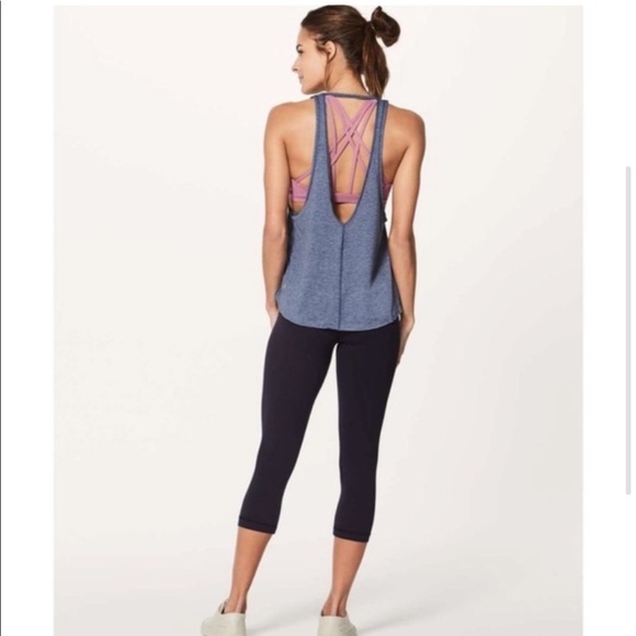 Lululemon Intended Tank Top Hi Low Deep V Back Blue - Picture 2 of 13